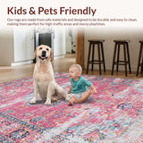 Ultra Soft Area Rug, Non Slip, Stain Resistant, Washable Area Rugs for Living Room, Bedroom, Chic Pastel Distressed Pattern(Pink)