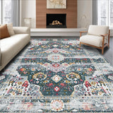 Ultra Soft Area Rug, Non Slip, Stain Resistant, Washable Area Rugs for Living Room, Bedroom, Cozy Earthy Floral Design(Gray)
