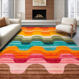 Ultra Soft Area Rug, Non Slip, Stain Resistant, Washable Area Rugs for Living Room, Bedroom, Artful Striped Colorful Motif(Orange)