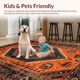 Ultra Soft Area Rug, Non Slip, Stain Resistant, Washable Area Rugs for Living Room, Bedroom, Vibrant Floral Boho Aesthetic(Orange)