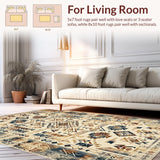 Ultra Soft Area Rug, Non Slip, Stain Resistant, Washable Area Rugs for Living Room, Bedroom, Artful Vintage Botanical Arrangement(Beige)
