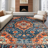 Ultra Soft Area Rug, Non Slip, Stain Resistant, Washable Area Rugs for Living Room, Bedroom, Cozy Earthy Medallion Pattern(Blue)