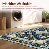 Ultra Soft Area Rug, Non Slip, Stain Resistant, Washable Area Rugs for Living Room, Bedroom, Chic Geometric Floral Arrangement(Blue)
