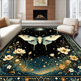 Ultra Soft Area Rug, Non Slip, Stain Resistant, Washable Area Rugs for Living Room, Bedroom, Mystical Celestial Floral Motif(Black)