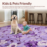 Ultra Soft Area Rug, Non Slip, Stain Resistant, Washable Area Rugs for Living Room, Bedroom, Elegant Soft Colorful Bloom Patterns(Purple)