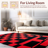 Ultra Soft Area Rug, Non Slip, Stain Resistant, Washable Area Rugs for Living Room, Bedroom, Chic Monochrome Checkered Layout(Red)