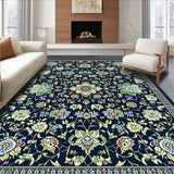 Ultra Soft Area Rug, Non Slip, Stain Resistant, Washable Area Rugs for Living Room, Bedroom, Sophisticated Classic Floral Design(Blue)