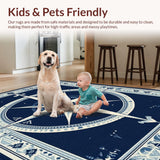 Ultra Soft Area Rug, Non Slip, Stain Resistant, Washable Area Rugs for Living Room, Bedroom, Coastal Nautical Compass Aesthetic(Blue)