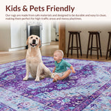 Ultra Soft Area Rug, Non Slip, Stain Resistant, Washable Area Rugs for Living Room, Bedroom, Trendy Eclectic Medallion Theme(Purple)