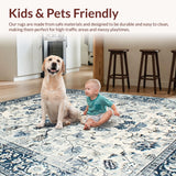 Ultra Soft Area Rug, Non Slip, Stain Resistant, Washable Area Rugs for Living Room, Bedroom, Vibrant Retro Floral Fusion(White)