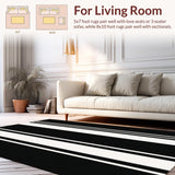 Ultra Soft Area Rug, Non Slip, Stain Resistant, Washable Area Rugs for Living Room, Bedroom, Minimalist Two Tone Horizontal Banded Lightweight Doorway Floor Accent(Black)