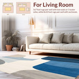 Ultra Soft Area Rug, Non Slip, Stain Resistant, Washable Area Rugs for Living Room, Bedroom, Minimalist Abstract with Blue Grey Gradient and Creamy Beige Lines(Blue)