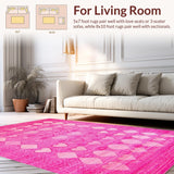 Ultra Soft Area Rug, Non Slip, Stain Resistant, Washable Area Rugs for Living Room, Bedroom, Delightful Textured Heart Theme(Pink)