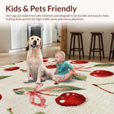 Ultra Soft Area Rug, Non Slip, Stain Resistant, Washable Area Rugs for Living Room, Bedroom, Charming Cherry Blossom Bow Rug with Playful Fruit Motifs and Coquette Flair(Red)