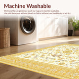 Ultra Soft Area Rug, Non Slip, Stain Resistant, Washable Area Rugs for Living Room, Bedroom, Chic Farmhouse Style Area with Geometric Floral Design(Beige)