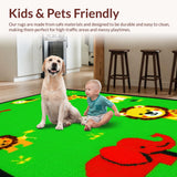 Ultra Soft Area Rug, Non Slip, Stain Resistant, Washable Area Rugs for Living Room, Bedroom, Playful Animal Alphabetic Pattern(Green)
