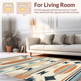 Ultra Soft Area Rug, Non Slip, Stain Resistant, Washable Area Rugs for Living Room, Bedroom, Rustic Beach Vibe Motif(Orange)