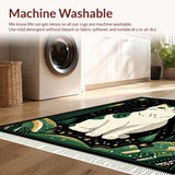 Ultra Soft Area Rug, Non Slip, Stain Resistant, Washable Area Rugs for Living Room, Bedroom, Vintage Dark Green Abstract Shapes(White)