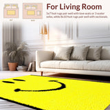 Ultra Soft Area Rug, Non Slip, Stain Resistant, Washable Area Rugs for Living Room, Bedroom, Vivid Retro Smiley Aesthetic(Yellow)