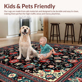Ultra Soft Area Rug, Non Slip, Stain Resistant, Washable Area Rugs for Living Room, Bedroom, Chic Teal Ogee Design(Black)