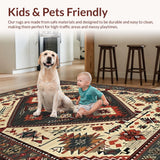Ultra Soft Area Rug, Non Slip, Stain Resistant, Washable Area Rugs for Living Room, Bedroom, Rustic Earthy Geometric Design(Red)