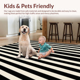 Ultra Soft Area Rug, Non Slip, Stain Resistant, Washable Area Rugs for Living Room, Bedroom, Modern Striped Entryway Black And Beige Porch Decor(Black)
