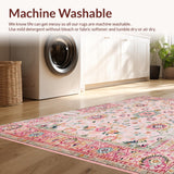 Ultra Soft Area Rug, Non Slip, Stain Resistant, Washable Area Rugs for Living Room, Bedroom, Trendy Circular Botanical Delight(Pink)