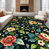 Ultra Soft Area Rug, Non Slip, Stain Resistant, Washable Area Rugs for Living Room, Bedroom, Contemporary Chic Floral Fusion(Black)