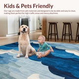 Ultra Soft Area Rug, Non Slip, Stain Resistant, Washable Area Rugs for Living Room, Bedroom, Indigo Whisper Beige Swirls Decorative Floor(Blue)