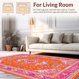 Ultra Soft Area Rug, Non Slip, Stain Resistant, Washable Area Rugs for Living Room, Bedroom, Lively Tiled Artful Expression(Orange)