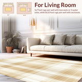 Ultra Soft Area Rug, Non Slip, Stain Resistant, Washable Area Rugs for Living Room, Bedroom, Boho Plaid Inspired Runner with an Artistic Intersecting Lines Design(Beige)