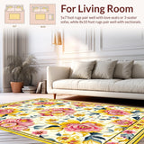 Ultra Soft Area Rug, Non Slip, Stain Resistant, Washable Area Rugs for Living Room, Bedroom, Delicate Soft Floral Imagery(White)