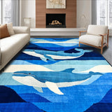 Ultra Soft Area Rug, Non Slip, Stain Resistant, Washable Area Rugs for Living Room, Bedroom, Charming Coastal Animal Illustration(Blue)