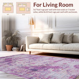 Ultra Soft Area Rug, Non Slip, Stain Resistant, Washable Area Rugs for Living Room, Bedroom, Elegant Lattice Design Flourish(Purple)