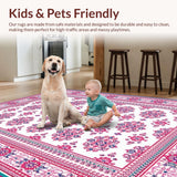 Ultra Soft Area Rug, Non Slip, Stain Resistant, Washable Area Rugs for Living Room, Bedroom, Intricate Botanical Border Design(White)