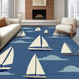 Ultra Soft Area Rug, Non Slip, Stain Resistant, Washable Area Rugs for Living Room, Bedroom, Charming Seaside Sailboat Motif(Blue)