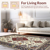 Ultra Soft Area Rug, Non Slip, Stain Resistant, Washable Area Rugs for Living Room, Bedroom, Elegant Floral Medallion Design(Ivory)