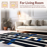 Ultra Soft Area Rug, Non Slip, Stain Resistant, Washable Area Rugs for Living Room, Bedroom, Chic Boho Linear Rug With Contrasting Bands For Contemporary Decor(Black)