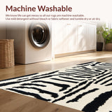 Ultra Soft Area Rug, Non Slip, Stain Resistant, Washable Area Rugs for Living Room, Bedroom, Luxury Shag Bedroom Rug Zebra Pattern Plush Easy Care(Black)