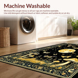 Ultra Soft Area Rug, Non Slip, Stain Resistant, Washable Area Rugs for Living Room, Bedroom, Mystical Black Gold Organic Motif(Black)