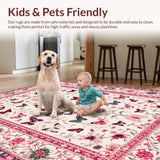 Ultra Soft Area Rug, Non Slip, Stain Resistant, Washable Area Rugs for Living Room, Bedroom, Whimsical Insect Floral Composition(Ivory)