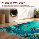 Ultra Soft Area Rug, Non Slip, Stain Resistant, Washable Area Rugs for Living Room, Bedroom, Underwater Paradise Shag Carpet With Sea Turtle Motif For Home Decor(Blue)