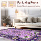 Ultra Soft Area Rug, Non Slip, Stain Resistant, Washable Area Rugs for Living Room, Bedroom, Whimsical Lush Botanical Patterns(Purple)