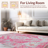 Ultra Soft Area Rug, Non Slip, Stain Resistant, Washable Area Rugs for Living Room, Bedroom, Soft Pastel Distressed Artistry(Pink)