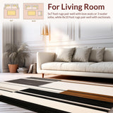 Ultra Soft Area Rug, Non Slip, Stain Resistant, Washable Area Rugs for Living Room, Bedroom, Modern Trio with Contrasting Border Lines in Earthy Neutrals(Black)
