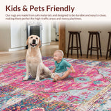 Ultra Soft Area Rug, Non Slip, Stain Resistant, Washable Area Rugs for Living Room, Bedroom, Rustic Distressed Geometric Elegance(Pink)