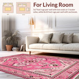 Ultra Soft Area Rug, Non Slip, Stain Resistant, Washable Area Rugs for Living Room, Bedroom, Chic Western Floral Aesthetic(Pink)