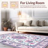 Ultra Soft Area Rug, Non Slip, Stain Resistant, Washable Area Rugs for Living Room, Bedroom, Delicate Blossom and Feather Theme(White)