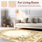 Ultra Soft Area Rug, Non Slip, Stain Resistant, Washable Area Rugs for Living Room, Bedroom, Chic Floral Design Area with Intricate Paisley(Beige)