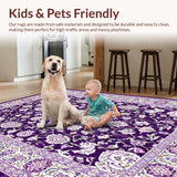 Ultra Soft Area Rug, Non Slip, Stain Resistant, Washable Area Rugs for Living Room, Bedroom, Transitional Abstract Floral Aesthetic(Purple)